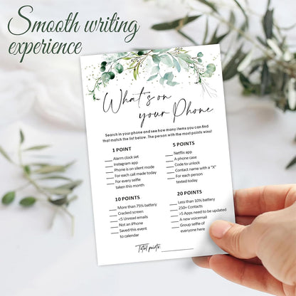 What’s on Your Phone Game Cards Set of 30, 5x7 in Icebreaker Bingo Cards, Greenery Office Team Games, Birthday Party Games for Adults, Back to School - 02