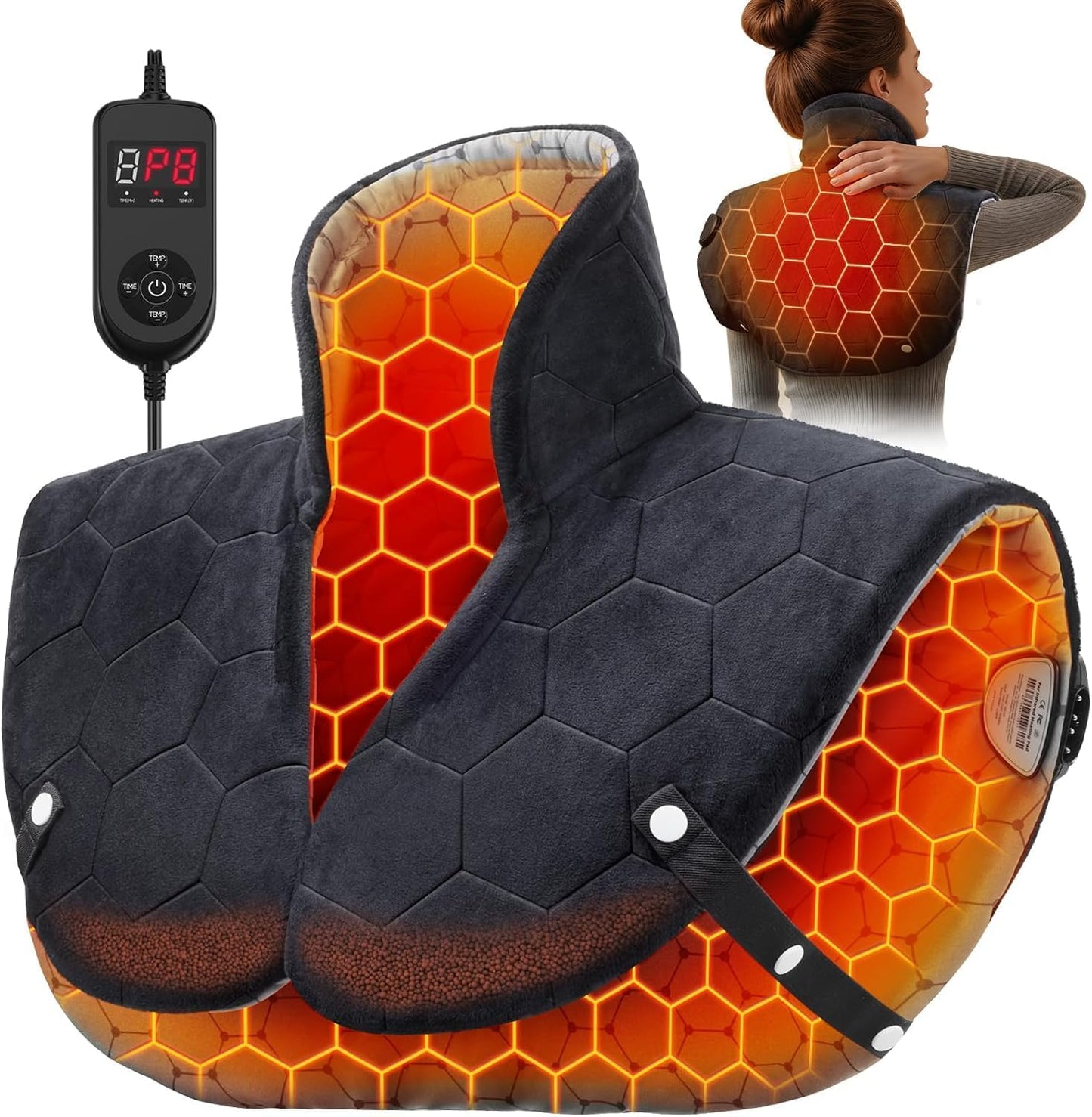 Far Infrared Heating Pad for Neck and Shoulders and Back | 6X Deeper Targeted Heat Therapy for Fast Chronic Pain Relief in Seniors – 20% Heavier, 8 Heat Levels, 4H Auto Shut Off