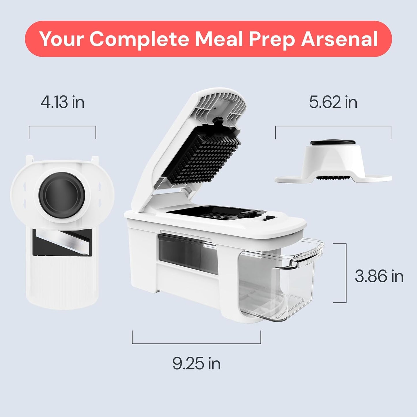 Fullstar Pro XL Vegetable Chopper & Mandoline Slicer w Pull-Out Catch Tray | 6 in 1 Veggie, Onion & Fruit Slicer, Dicer & Grater with Sharp Stainless Steel Blades - XL Food Prep Set (Black)