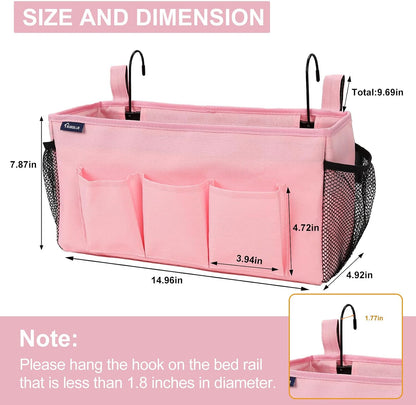 Surblue Bedside Organizer with Hook Bedside Caddy Hanging Storage Bag with Adjustable Straps and Water Bottle Holder for Home College Dorm Bunk Bed Accessories, Crib Bed Rails, Hospital Bed, Black