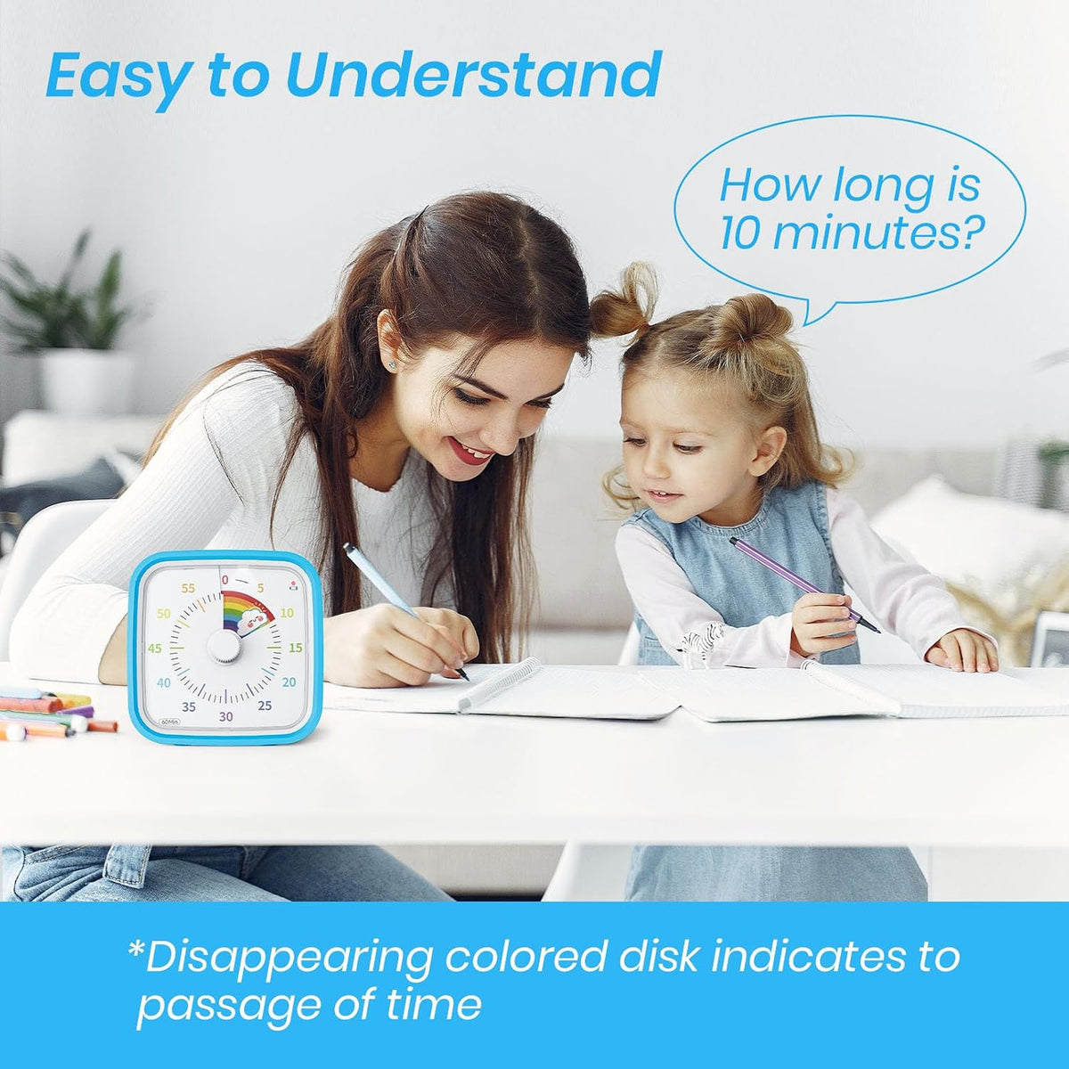 Yunbaoit Rainbow Visual Timer for Kids, 60-min Countdown Timer, Blue