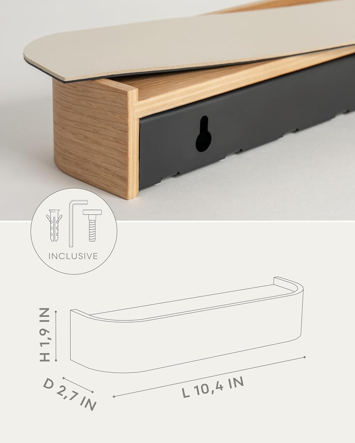 Kazai. Key Holder 'Toke' | Minimalist Key Hook Design from Berlin | Modern Key Holder Wall Mount with Wooden Shelf | Key Rack for Wall as Entryway Organizer | Walnut