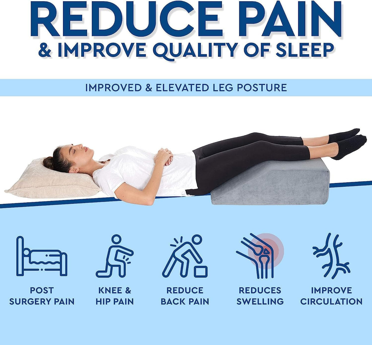 AllSett Health Large Half Moon Bolster Pillow for Legs, Knees, Lower Back and Head, Lumbar Support Pillow for Bed, Sleeping | Semi Roll for Ankle and Foot Comfort - Machine Washable Cover, White