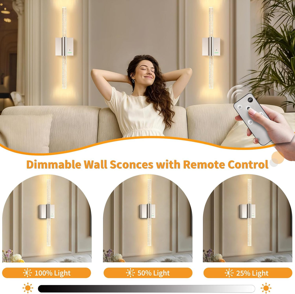 Battery Operated Sconces Set of 2, 28in Rechargeable Wireless Wall Lights