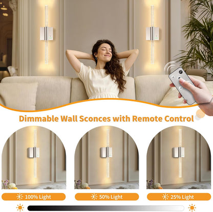 Battery Operated Sconces Set of 2, 28in Rechargeable Wireless Wall Lights