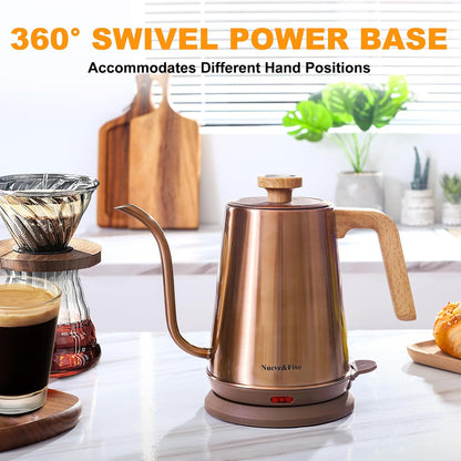 Nueve&Five Electric Gooseneck Kettle with Thermometer, 1.0L Pour Over Hot Water Kettle for Coffee and Tea, 1000W, Auto Shutoff, Boil-Dry Protection, Matte Black