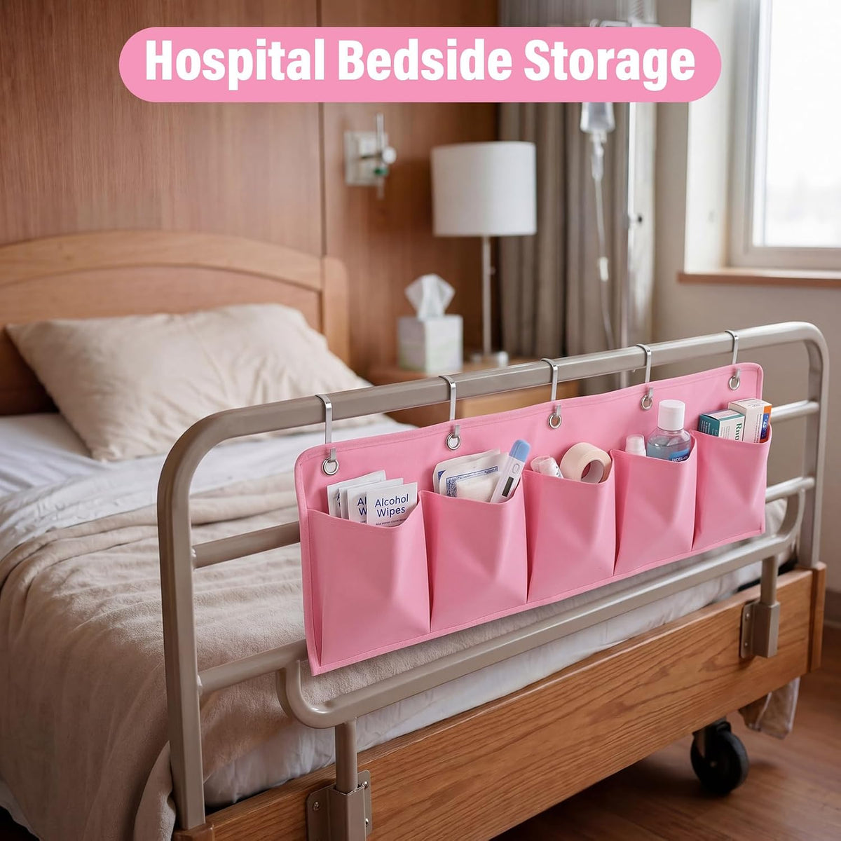 Rv Bedside Storage Organizer, 5 Pocket Camper Van Bed Caddy Bag, Grey