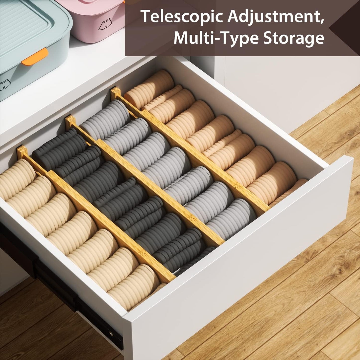 4 PCS Drawer Divider, 17"-22" Adjustable Bamboo Drawer Dividers Organizers, Expandable Separators for Kitchen, Clothes, Dressers, Home, Office