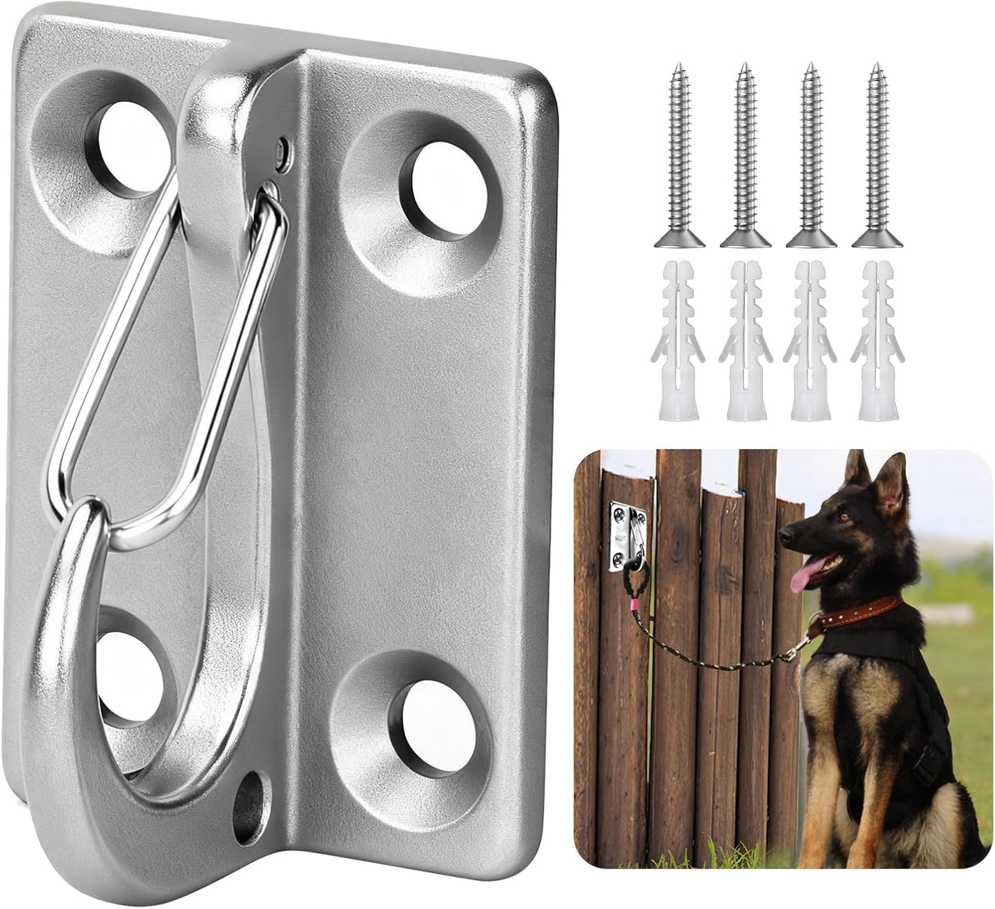 Dog Leash Holder for Wall, Stainless Steel Dog Leash Hook, Tie-Out | 304 Stainless Steel Hook, Enclosed Leash Hook, Mounting Screws Included, Yard Tie-Out Use, Indoor Outdoor Use for Dogs