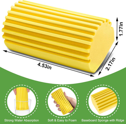 Jeymei Damp Clean Duster Sponge,4Pcs Grey Dust Sponge for Cleaning | Damp Dusting Sponge with Ridges,Baseboard Cleaning Tool,Reusable Wet Duster Sponge,Household Cleaning Sponges for Blinds
