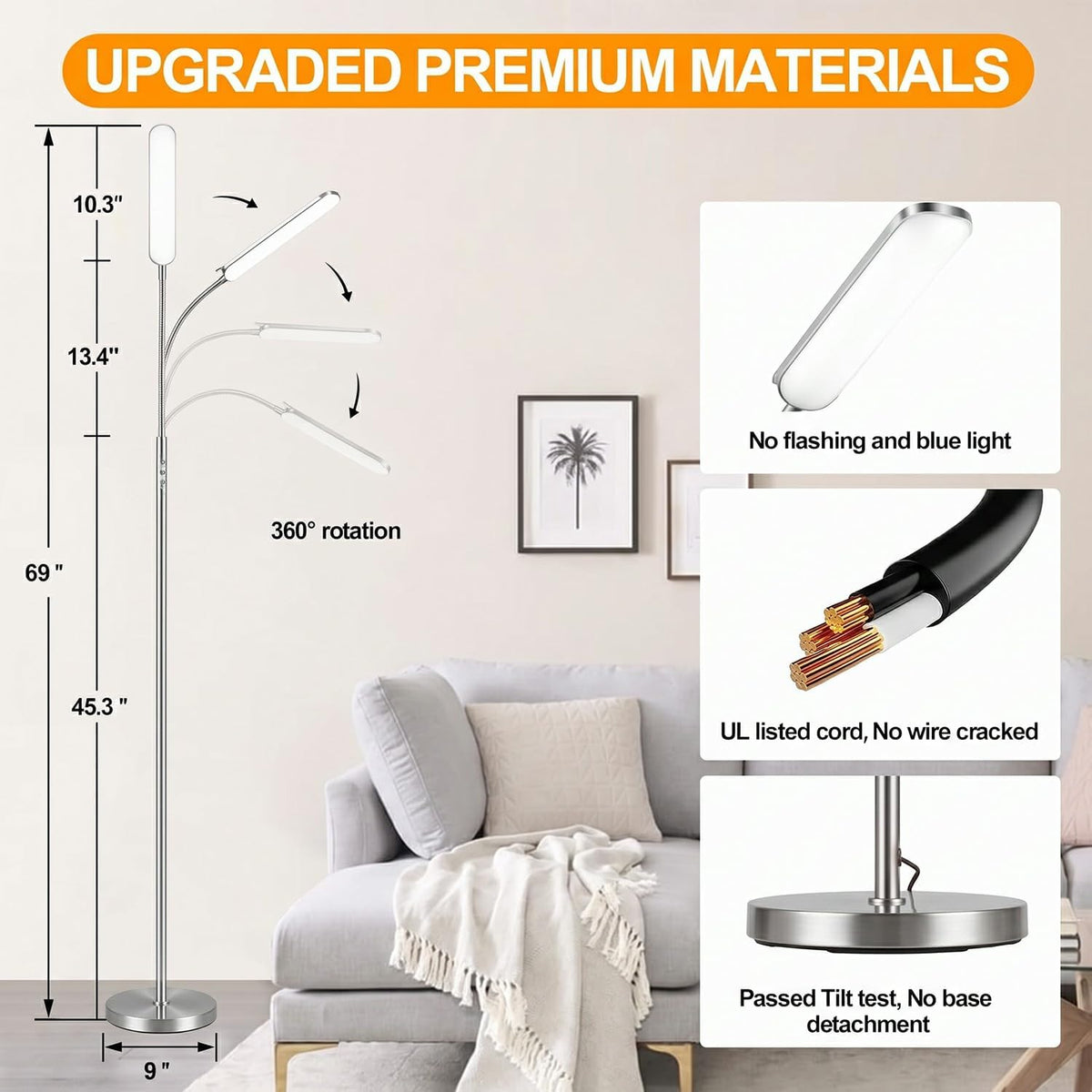 marctronic Floor Lamp, 18W 1800LM Super Bright LED Floor Lamp with Remote & Works with Smart Plug, Dimmable Timing Eye Caring Reading Lamps Floor Standing for Living Room Bedroom Office