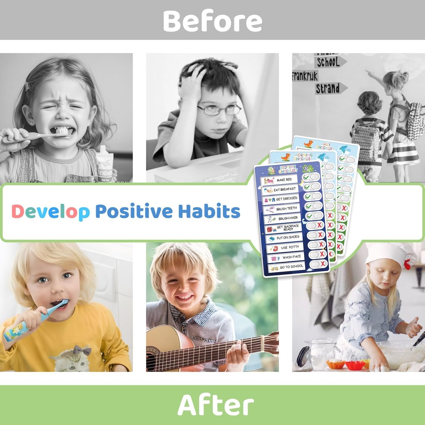 Upgraded Slider 4 in 1 Reward Chart for Kids, Reusable Bedtime/Morning/Daily Routine Chart for Kids, Magnetic Chore Chart for Kids Toddlers, Sticker Chart for Kids Behavior Chart for Kids at Home