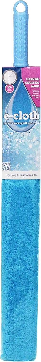 E-Cloth Cleaning & Dusting Wand, Reusable Duster - Blue, 1 Pack | Long Hand Dusters for Cleaning, Washable, Cleans Dust & Pet Hair, Flexible Foam for Hard-to-Reach Ceiling Fan Blades