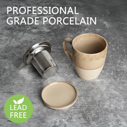 Bosmarlin Ceramic Tea Cup with Infuser and Lid, 16 Oz, Dishwasher and Microwave Safe, 5 Colors to Choose, Reactive Glaze, Steeping Tea Mug with Strainer (Green)
