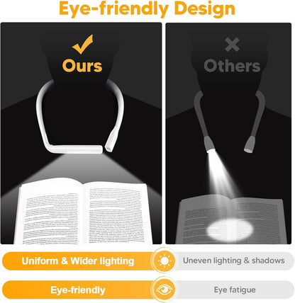 Neck Reading Light Book Lovers Gifts, Rechargeable 80Hrs Eye-friendly 3 Colors & Stepless Dimming Book Light for Reading, Christmas Stocking Stuffers for Men Women Camping Knitting Crochet Accessories