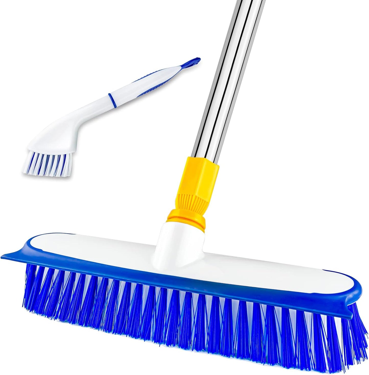 Floor Scrub Brush with Long Handle - 53" Deck & Grout Cleaner Brush Set for Tile, Marble, Stone, Bathroom, Patio, Garage, Deck & Floor Cleaning