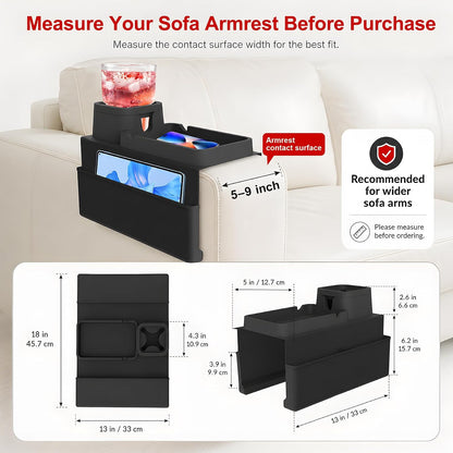 Couch Cup Holder Tray - Silicone Sofa Armrest Organizer Slate Gray | couch caddy with side pockets for drinks, phone, remote; sofa arm chair table arm chair caddy for recliner armrest organizer