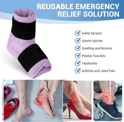 Comfytemp Ankle Foot Ice Pack Wrap for Plantar Fasciitis Relief, FSA Eligible HSA, Ankles Brace for Sprain Pain, Heel Spur, Swelling, Achilles Tendonitis, Hot Cold Gel Ice Pack for Injuries Reusable