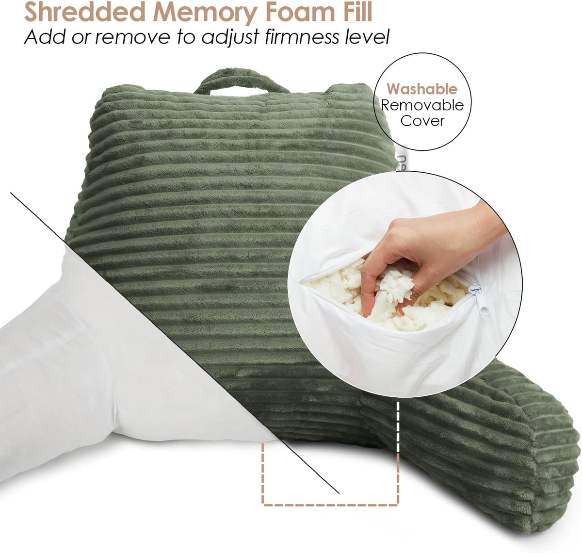 Hearth & Harbor Reading Pillow for Bed Adult – Back Pillow for Sitting in Bed, Standard Bed Pillows for Sitting Up in Bed, Foam Bed Chair Pillow, Stone Blue Bed Rest Pillow