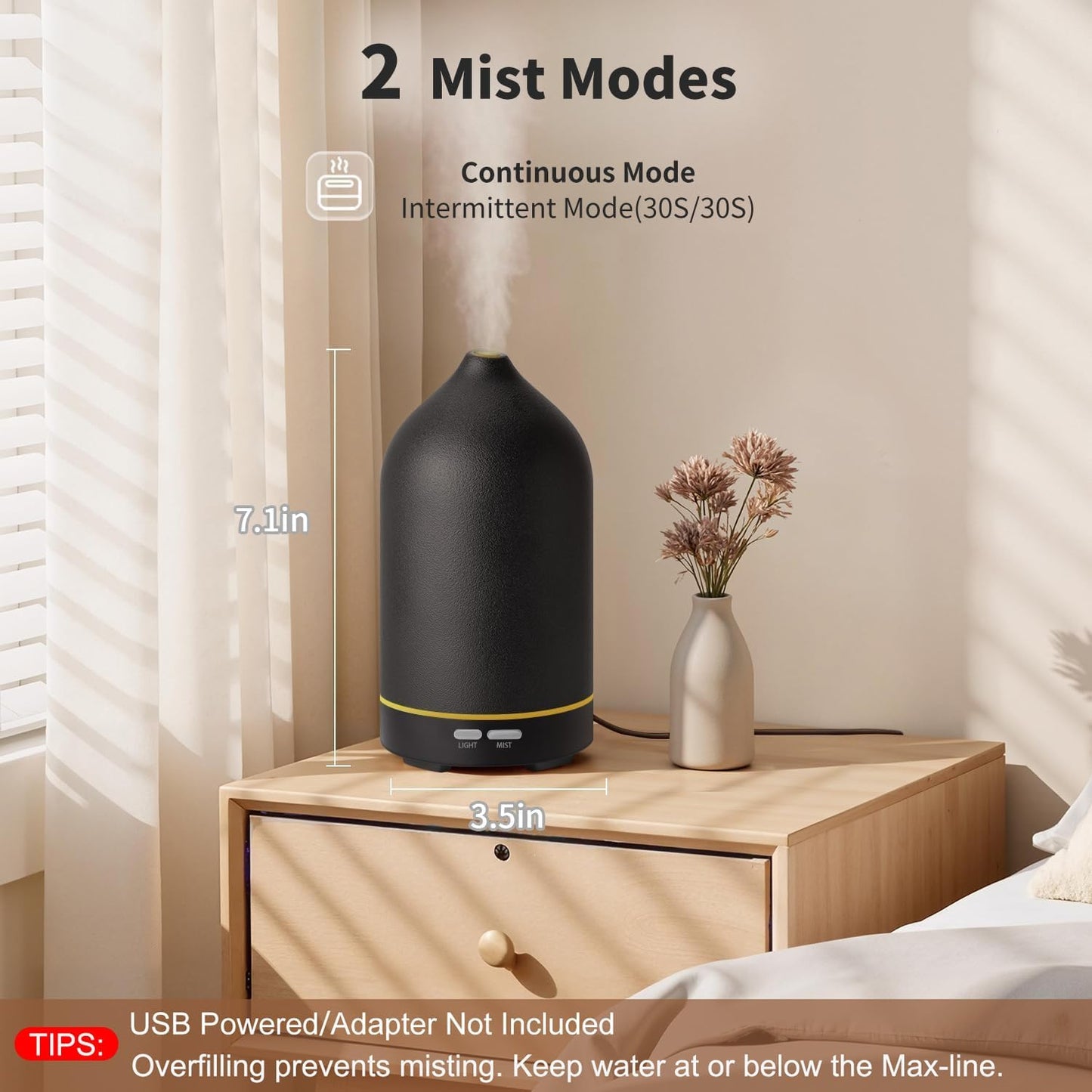 URPOWER 180ML Ceramic Essential Oil Diffuser, Ultrasonic Aromatherapy Diffuser with 7-Color Lights, Auto Shut-Off, Quiet Oil Diffuser for Bedroom, Home Office
