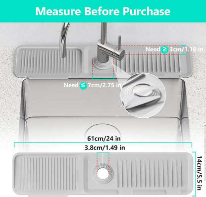 24 Inch Longer Faucet Mat for Kitchen Sink [5° Slope Fast Self-draining]Bathroom Kitchen Sink Splash Guard Silicone Sinks Faucet Mat Splash Guard for Kitchens Sinks Area Tidy Splashs Draining Mats