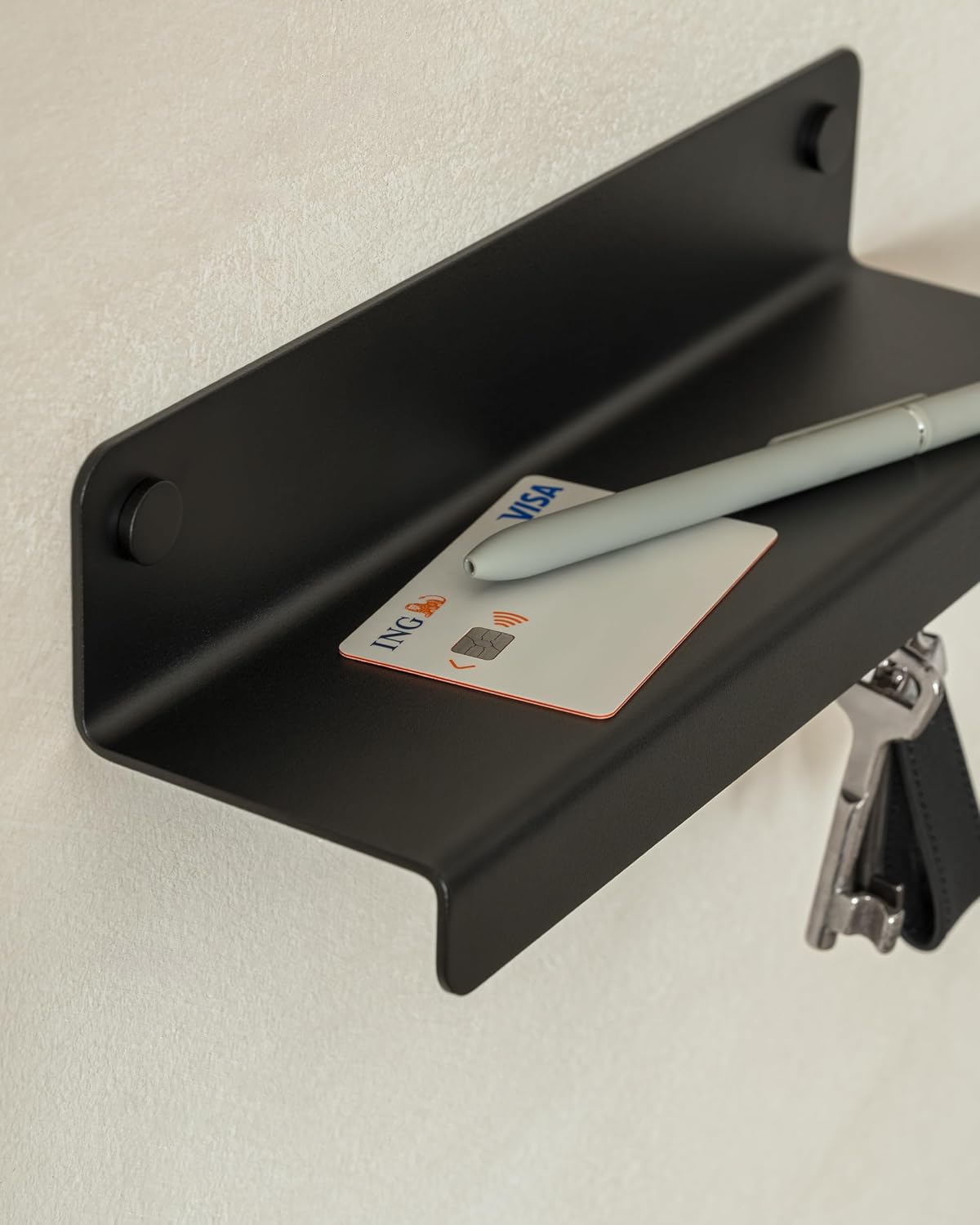 Kazai. Key Holder for Wall 'Holmsen' | Minimalist Key Hooks Design from Berlin | Modern Key Hanger with Metal Shelf | Key Hook Wall Mounted as Hallway Furniture | Sand Taupe
