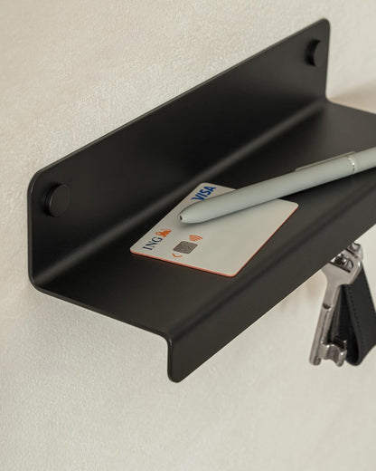 Kazai. Key Holder for Wall 'Holmsen' | Minimalist Key Hooks Design from Berlin | Modern Key Hanger with Metal Shelf | Key Hook Wall Mounted as Hallway Furniture | Sand Taupe