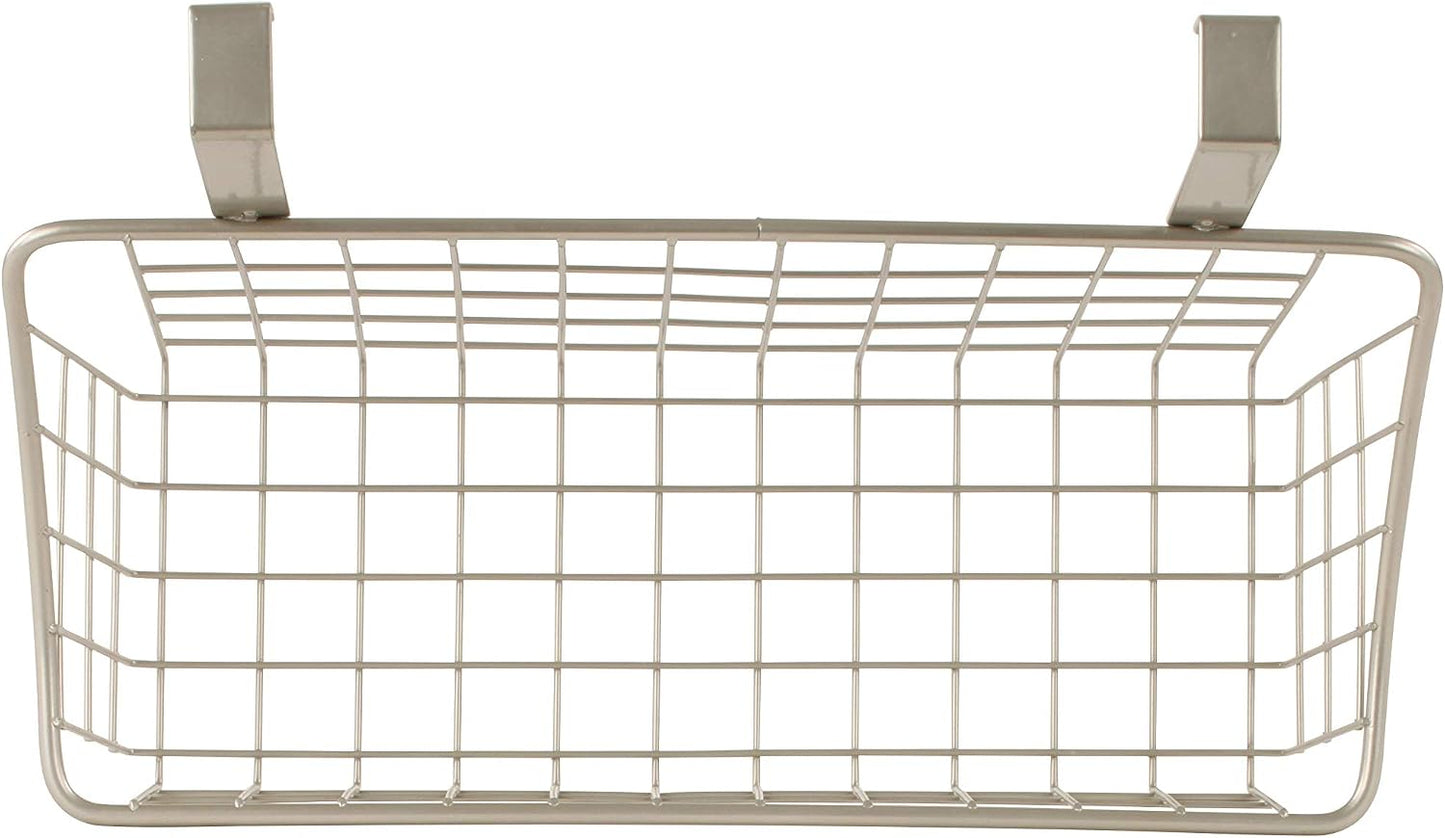 Spectrum Hanging Baskets for Organizing (Large, Satin Nickel) - Grid Over the Cabinet Wire Basket for Kitchen or Bathroom - Door Hanging Storage Organizer for Cleaning Supplies, Washcloths, & Towels