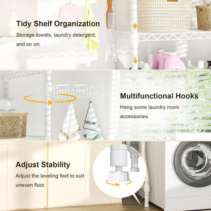 U8 Medium Laundry Room Storage Organizer, Over the Washer and Dryer Storage Shelves for Laundry Organization, 32.3”W x 17.3”D x 76.2”H, Suit Washing Machine Width within 29.9”, Hold 304 lb, Black