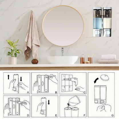 10oz/300ml Single Manual Wall Mounted Soap Dispenser, Black | Bathroom Shampoo and Conditioner Dispenser, Clear Plastic Refillable Liquid Lotion Pump Dispenser and Organizer