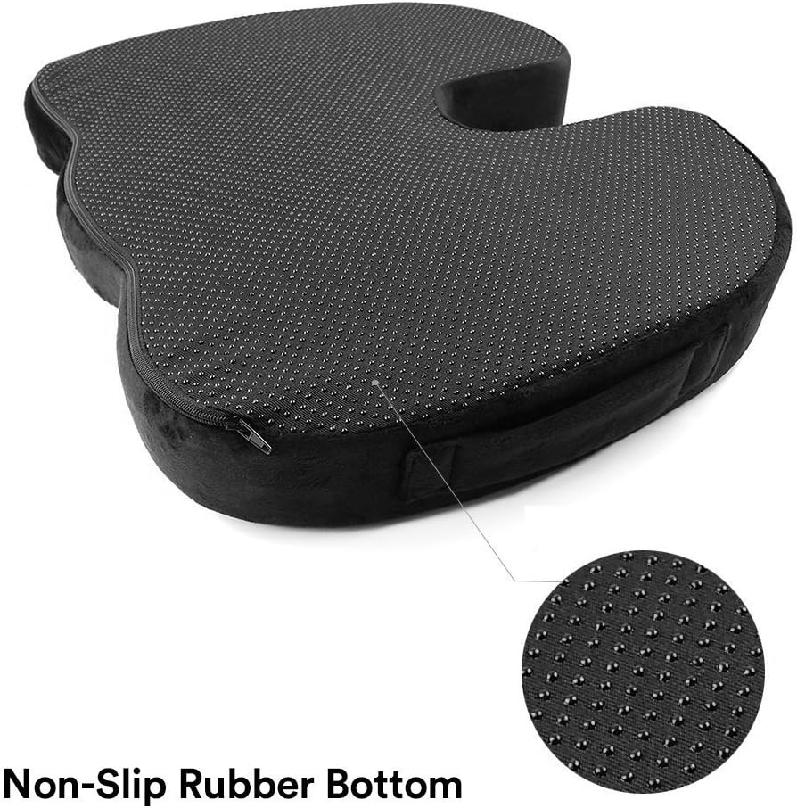Upgraded Memory Foam Seat Cushion, for Sciatica, Back, Hip, and Tailbone Pain Relief, Firm Comfortable, Support for Office Chair, Wheelchair,Car. Nonslip Orthopedic Memory Foam Coccyx Cushion