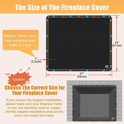 Magnet Fireplace Cover, Black Color, (39" W x 32" H) | Fireplace Draft Blocker, Fireplace Blanket for Heat Loss, Flue Blocker, Cold Air Blocker, Draft Cover for Inside Fireplace