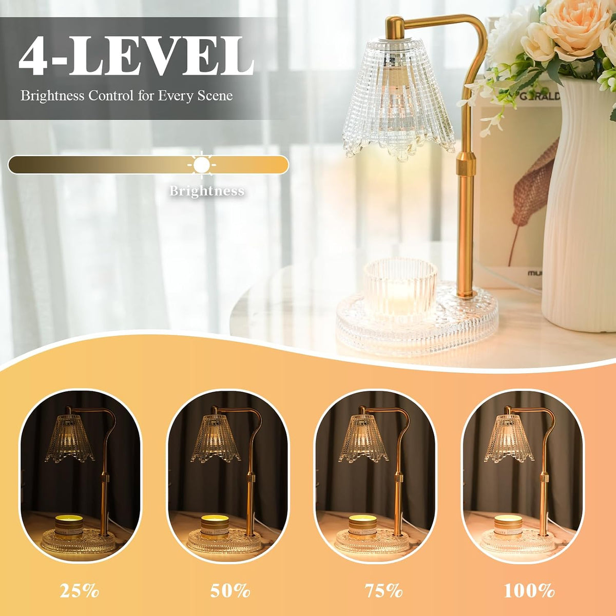 Candle Warmer Lamp, Timer & 4-Level Dimmer, Adjustable Height
