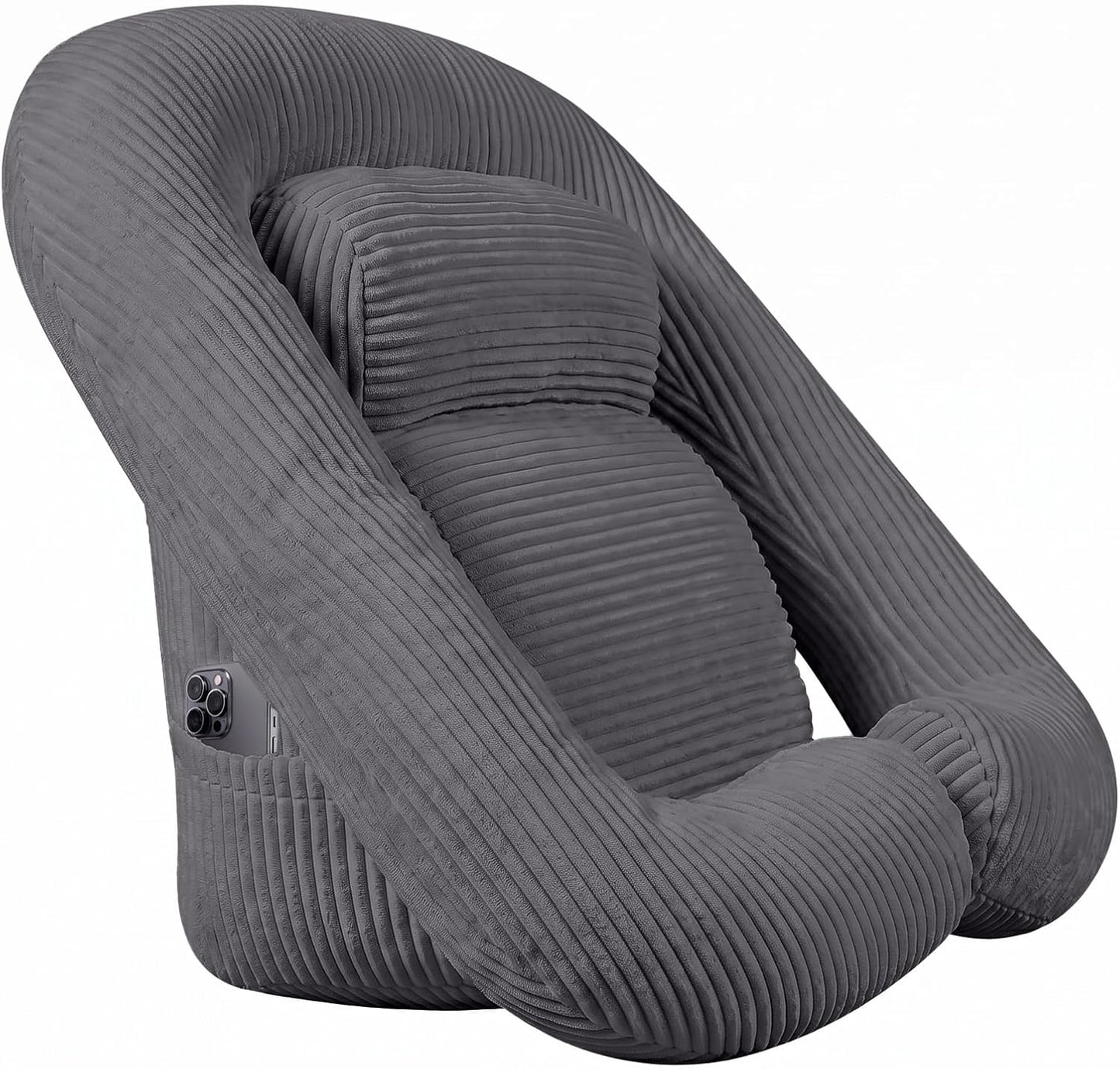 Reading Pillow for Bed, Backrest Pillow with Arms for Adult | Bed Pillow for Sitting Up, Back Support Pillows for Sleeping, Reading and Gaming with Shredded Memory Foam, Gray
