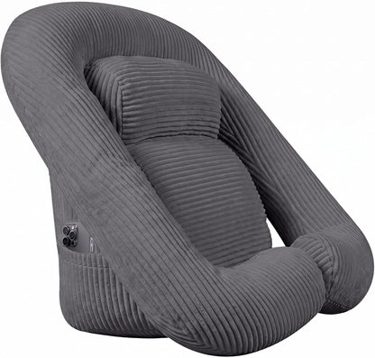 Reading Pillow for Bed, Backrest Pillow with Arms for Adult | Bed Pillow for Sitting Up, Back Support Pillows for Sleeping, Reading and Gaming with Shredded Memory Foam, Gray