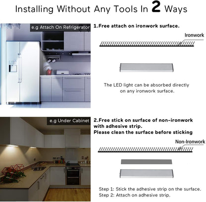 Wireless Motion Sensor Cabinet Lights 10-LED USB Rechargeable Closet Lights LED Under Cabinet Lighting for Wardrobe/Drawer/Stairs/Cupboard/Counter/Pantry/Stairs,Stick On Anywhere,2 Pack,White Light