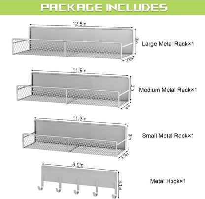 4 Pack Magnetic Shelves for Washing Machine, Heavy-Duty Magnetic Laundry Organizer with Hooks, Washing Machine Shelf for Refrigerator, Metal Storage Baskets, Closet & Laundry Room Organization(Black)