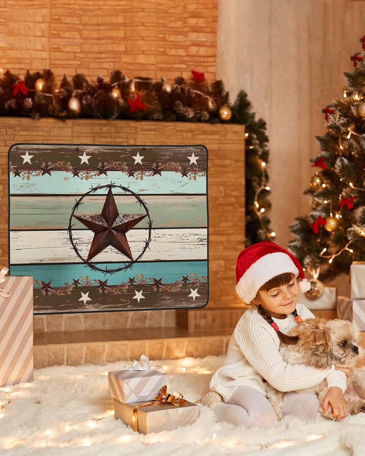 Magnetic Fireplace Cover Texas Star Teal Blue Fireplace Screen Decorative Farm Wood Grain Insulation Fireplaces Blocker Blanket Save Energy Fireplaces Draft Stopper Covers for Living Room 39x32 Inch