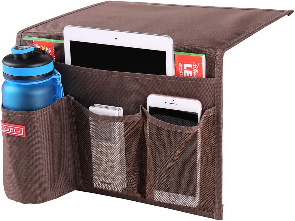 Zafit 5 Pockets Bedside Caddy, Bedside Storage Organizer for Water Bottles, Magazines, Phone, Glasses (5 Pockets-Grey)