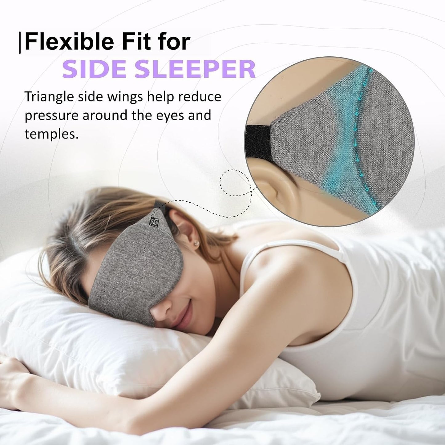 Cool Touch Cotton Eye Sleep Mask for Men & Women, Soft Breathable Flexible Fit for Side Sleepers, Adjustable Light Blocking Mask for Sleeping, Airplane Travel & Naps (Black)