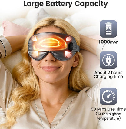 Cordless Heated Eye Mask for Dry Eyes, Blocking Light Warm Compress Rechargeable, 1000mAh Electric Eye Heating Pad for Sleeping, Washable Heat Sleep Mask with 3 Temperature Settings, Grey | Blocking Light Warm Compress Rechargeable, 1000mAh Electric Eye