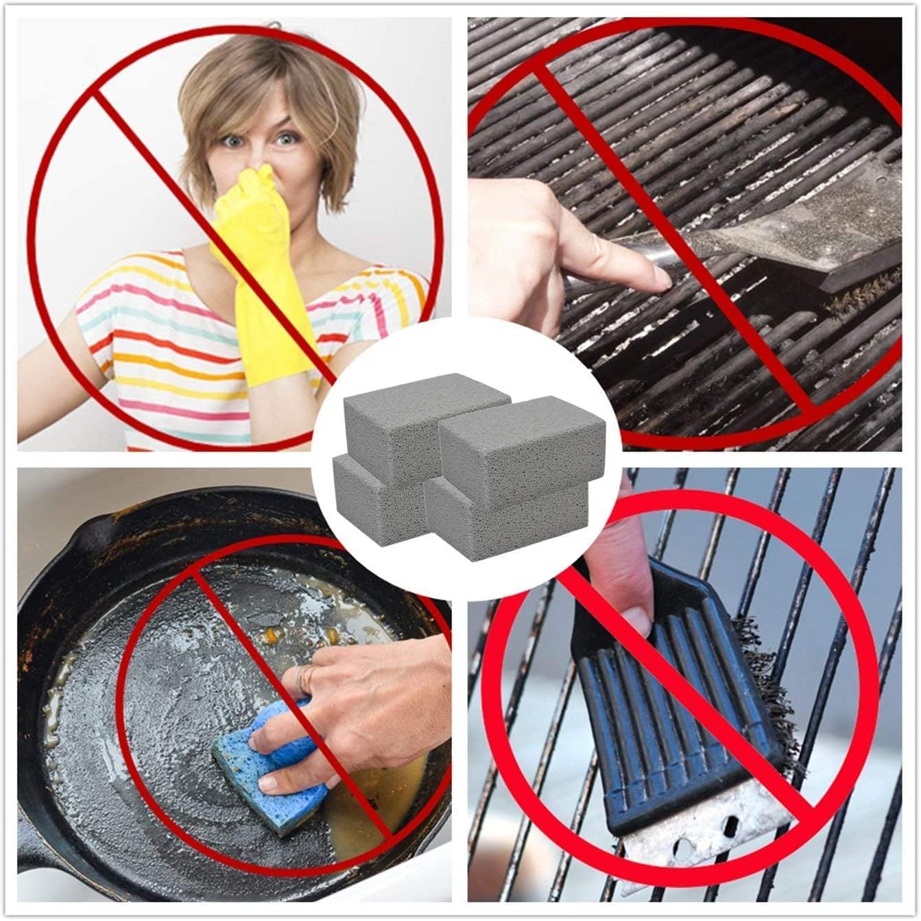 Grill Cleaning Stones Heavy Duty Griddle Bricks Flat Top Griddle Cleaning Stone Block Removing Stains for BBQ-3 Pack with Handle