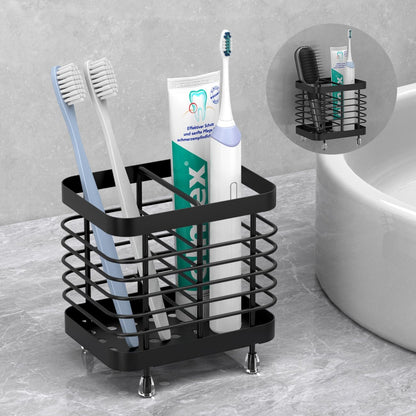 Luxspire Toothbrush Holders for Bathroom, Stainless Steel, 6 Slots, Black | Toothbrush Holders With Drainage, For Bathroom Countertop & Kitchen Sink, Bathroom Accessories