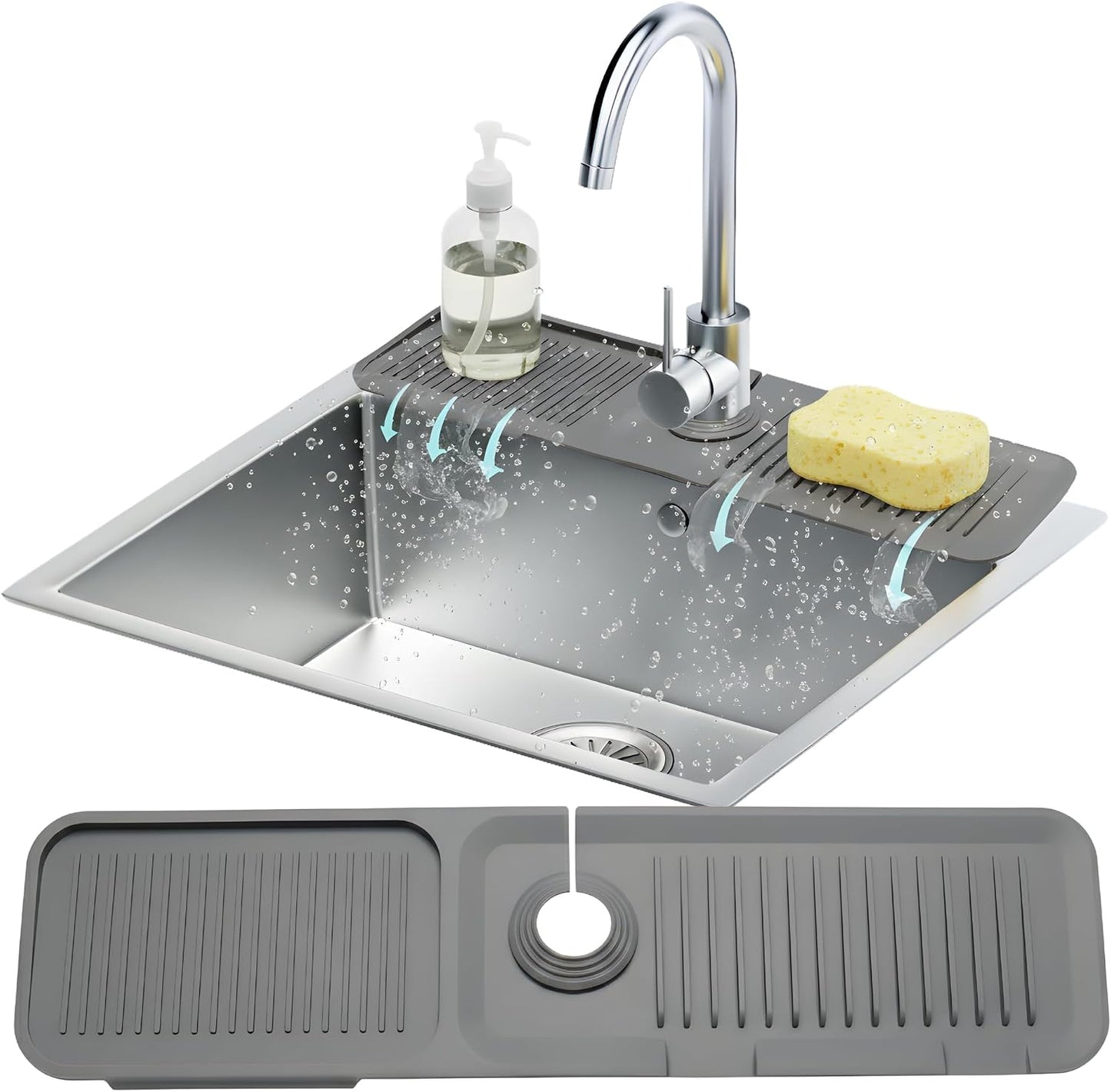 14.6” Silicone Faucet Mat For Kitchen Sink, Kitchen Sink Splash Guard Behind Faucet, Kitchen Faucet Mat For Kitchen Sink, Kitchen Sink Faucet Mat Splash Guard and Sink Water Splash Guard (Gray)