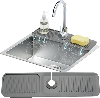 14.6” Silicone Faucet Mat For Kitchen Sink, Kitchen Sink Splash Guard Behind Faucet, Kitchen Faucet Mat For Kitchen Sink, Kitchen Sink Faucet Mat Splash Guard and Sink Water Splash Guard (Gray)