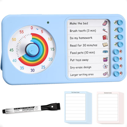 2-in-1 Visual Timer ADHD with Task Board, to-Do List, Checklist | Dry Erase Chore Chart and Visual Schedule for Kids ADHD, Rainbow Countdown Timer for Classroom, Home, Homeschool (White)