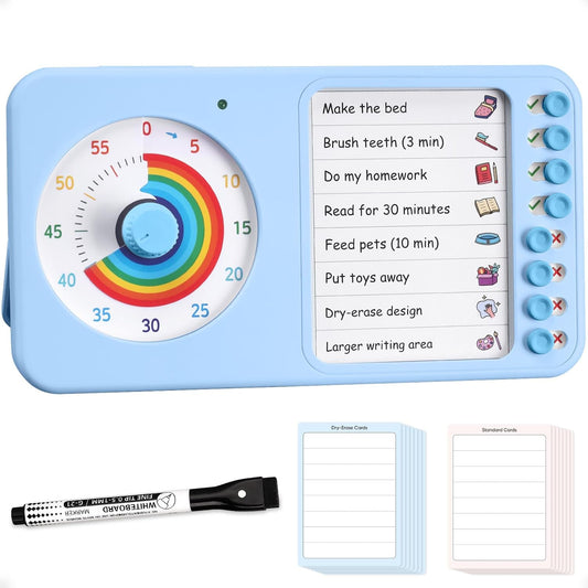 2-in-1 Visual Timer ADHD with Task Board, to-Do List, Checklist | Dry Erase Chore Chart and Visual Schedule for Kids ADHD, Rainbow Countdown Timer for Classroom, Home, Homeschool (White)