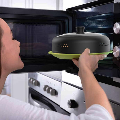 Microwave Cover for Food, Silicone and Glass Splatter Guard Lid for 6–7–8–9-10-11-12 inch Plates & Bowls. By EZY ACTIVE (Gray)