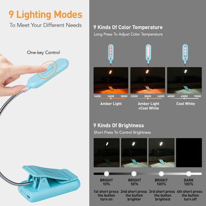 VAVOFO Rechargeable Book Light, Blue Light Blocking, Amber 1600K Clip On Reading Light, Eye Care 7 LEDs Kids Book Light for Reading in Bed with Power Indicator for Bookworms (Neon Orange)