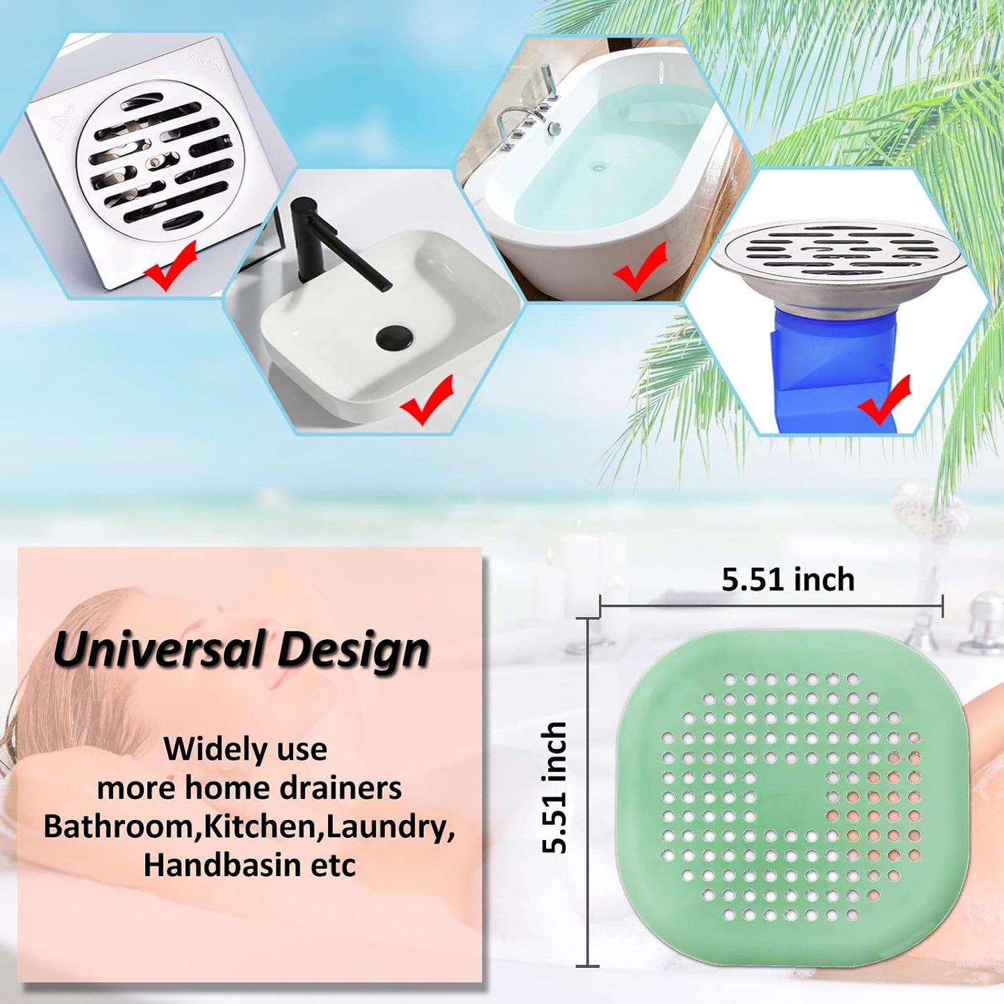 Bovinde Hair Drain Catcher,Square Cover for Shower 2 Pack (Black) | Drainer Cover Silicone Hair Stopper with Suction Cups,Protector Accessories,Easy to Install Suit for Bathroom,Bathtub,Sink